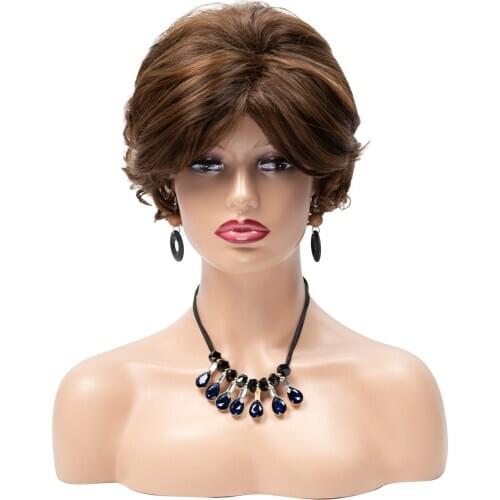 Short Brown Wigs Synthetic Wavy Hair Wigs For White Black Wonder Women Heat Resistant Curly Fluffy Wigs BY0048