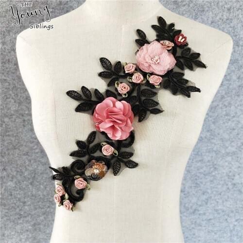 Fine Organza base Lace neckline Dress Applique motif blouse Sewing Trims,3D flower sequins collar DIY Clothing accessories