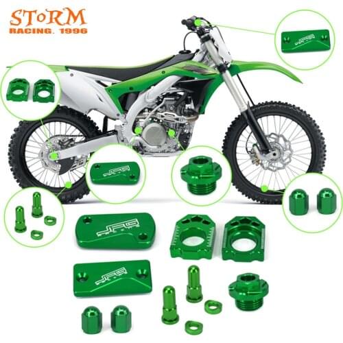 Motorcycle Brake Fluid Reservoir Cover Axle Block Set For KAWASAKI KX250 KX250F KX450F KLX450R KXF250 KXF450 2004-2016