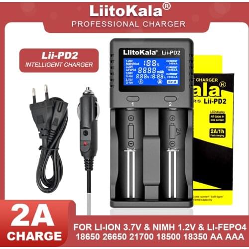 2020 Liitokala Lii-PD2 Lii-PD4 LCD 3.2V 3.7V 3.8V 1.2V 25500 18650 18350 26650 20700 14500 NiMH lithium LiFePO4 battery charger