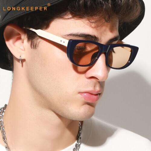 LongKeeper Vintage Square Sunglasses Men Women Fashion Cat Eye Sun Glasses Female Male Blue Black Driving Oculos de sol feminino