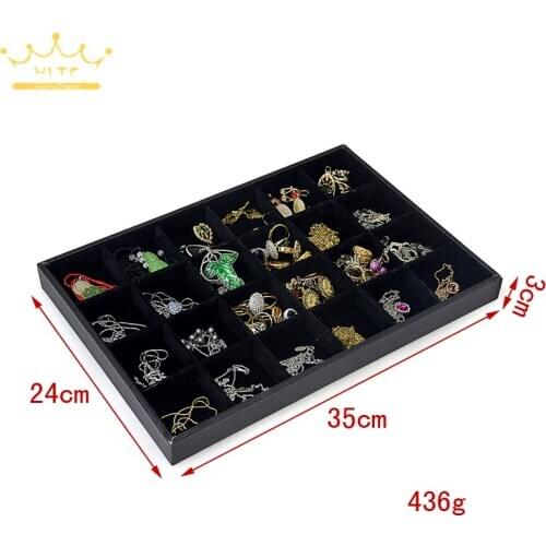 Jewelry 24 Grid Tray Black Velvet Series Bracelet Display Necklace Organizer Ring Earring Holder Jewellry Display 1pcs 35*24*3cm