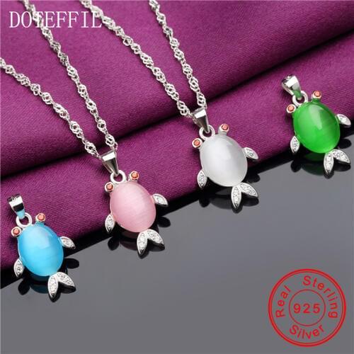Cute Fish 925 Sterling Silver Round AAAA Zircon Pendant Necklace Women 100% Silver Necklace Luxury Jewelry