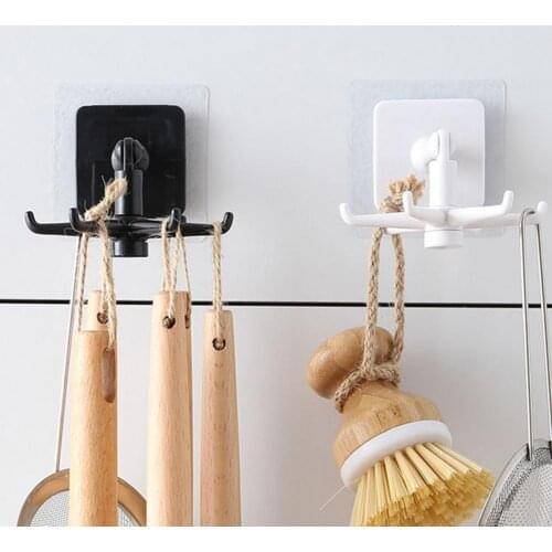Multifunction Kitchen Wall Mounted Rotatable 6-claw Hook Hanger Gadget Bath Organizer Rack Bar Kitchen Bathroom Storage Hooks