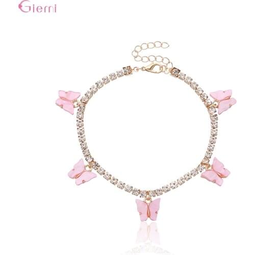 Fashion Cute Butterfly Pendant Anklets for Women Gold Color Chain Ankle Bracelet on Leg Bohemian Beach Foot Zircon Jewelry