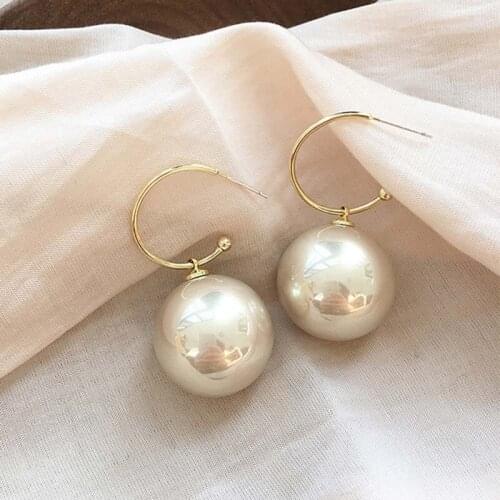 Fashion Korean Oversized Pearl Drop Earrings For Women Bohemian Golden Round Pearl Wedding Earrings Jewelry