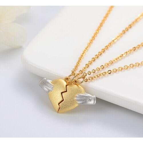 BUDROVKY Men and Women Love Heart-shaped Necklace Couples Heart-to-heart Attraction Gift a Pair of Stitching Jewelry