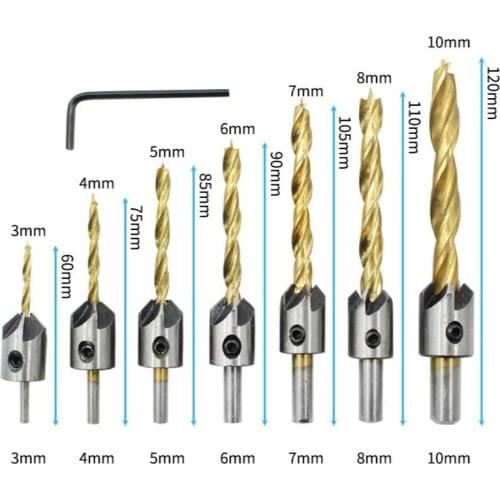 3mm-10mm HSS Titanium Countersink Drill Bit Set Reamer Woodworking Chamfer Drill Counterbore Pliot Hole Cutter Screw Hole Drill