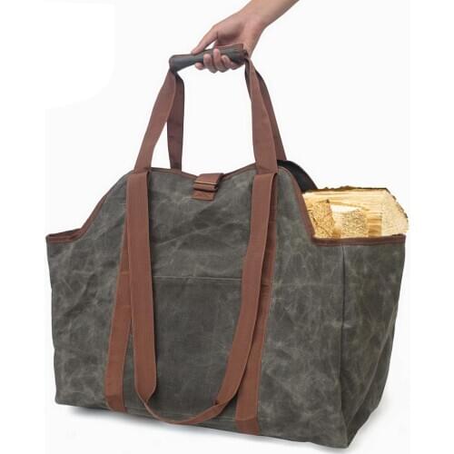 Outdoor Logging bag Log Tote Bag Waterproof Wax Canvas Logging Firewood Storage Bag #BO