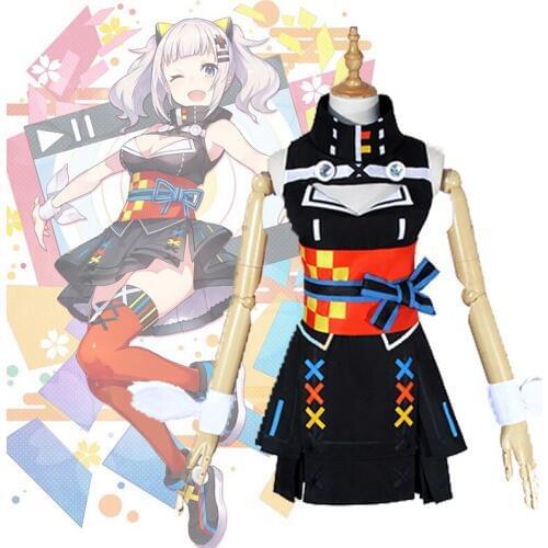 YouTuber Kizuna AI Kaguya Luna Outfit Cosplay Costume Black Dress Set & Headwear