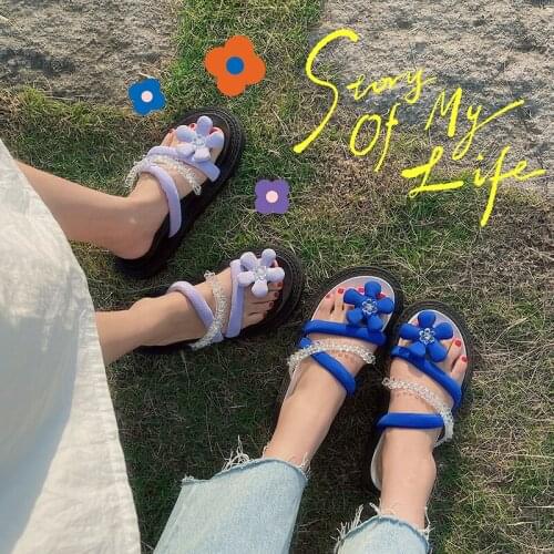 Summer New Cute Flowers Flat Bottom Non-Slip Wear-Resistant Ladies Flip Flops All-Match Fashionable Beach Shoes For Outer Wear