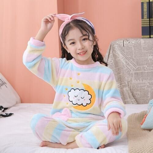 New Flannel Kids Pajamas 2020 Autumn Winter Girl Boy Sleepwear Set Baby Clothes Animal Cartoon Coral Fleece Childrens Pyjamas