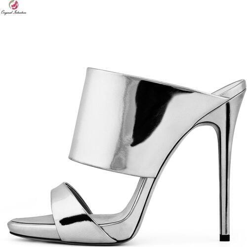 Original Intention Fashion Rome Style Mirror Gold Silver Sandals Woman Open Toe Stiletto High Heels Super Sexy Hot Shoes Female