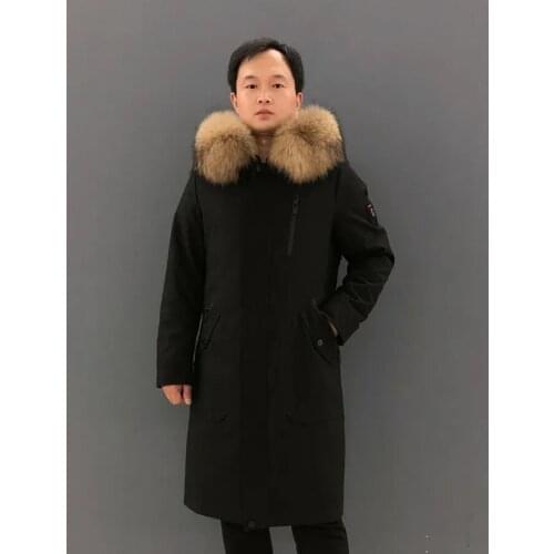 Natural Fur Coat Winter Parka Men Real Muskrat Fur Liner Jakcet Raccoon Fur Collar Long Hooded Warm Outwear