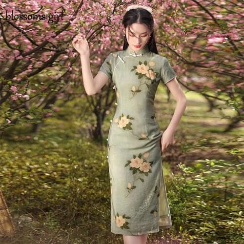New Female Elegant Cheongsam Retro Temperament Young Girls Dress Improved Qipao Modern Women Cheongsams Sexy Dress