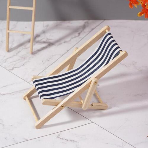 Mini Stripe Beach Lounge Chair 1:12 Doll House Simulation Model Play House Toy Mini Foldable Beach Chair Diy Decor Gril Toy