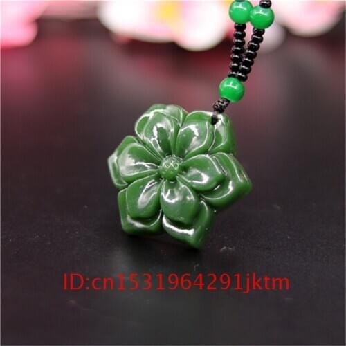 Gifts Chinese Fashion Pendant Carved Women Beads Necklace Amulet Flower Hand for Charm Green Natural Jadeite Jade Men Jewelry