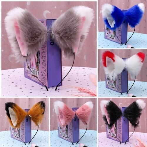 Girls Cartoon Cute Furry Cat Fox Ears Prop Headband Hair Bands For Women Cosplay Party Hair Clips Plush Hair Band Bow Headband