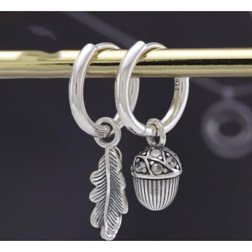 Original S925 Sterling Silver Pan Earring New Acorn & Deciduous For Women Wedding Gift Fashion Jewelry