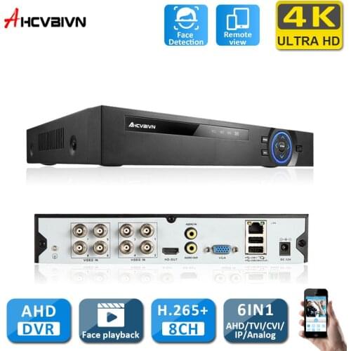 8MP 4CH 8CH XMeye Audio Face Detection 4K Hi3531D H.265 8CH 4 Channel Hybrid Coaxial 6 in 1 XVI TVI CVI NVR AHD DVR System