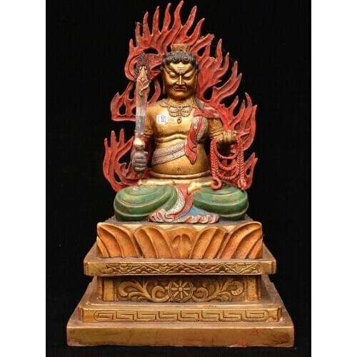 13" Chinese Buddhism Bronze Painting Japan Fudo Myo-o Acalanatha Buddha Statue