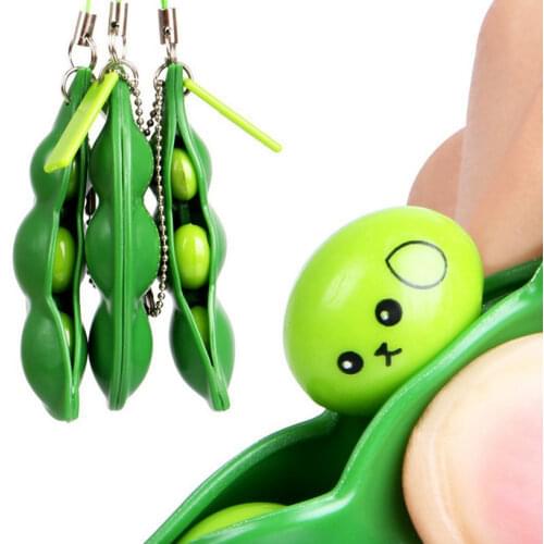 Squishy Infinite Squeeze Toy Edamame Bean Pea Expression Chain Key Pendant Ornament Stress Practical Jokes Decompression Toys