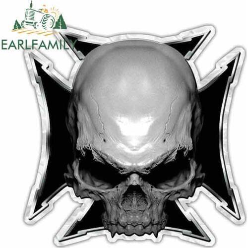 EARLFAMILY 13cm x 13cm For Maltese Cross Black Skull Car Stickers Personality Creative Stickers Anime Decals Vinyl Material