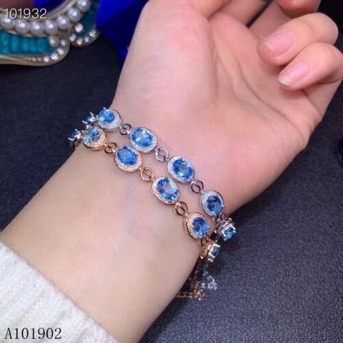 KJJEAXCMY boutique jewelry 925 sterling silver inlaid natural blue topaz gemstone bracelet support detection