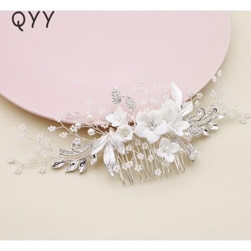 Pearl Flower Bridal Wedding Hair Comb Clip Rhinestone Silver Color Hair Pins for Women Accessories Bride Headpiece Jewelry Gift