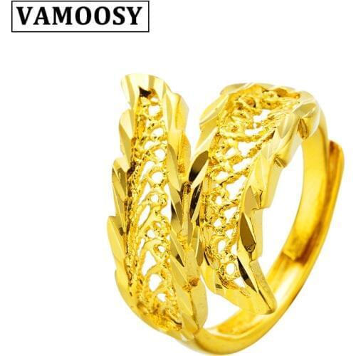 Female rings Cute Flower Finger Ring Vintage shiny 24K Gold Engagement Rings For Women 2018 Fashion Wedding rings Jewelry Gifts