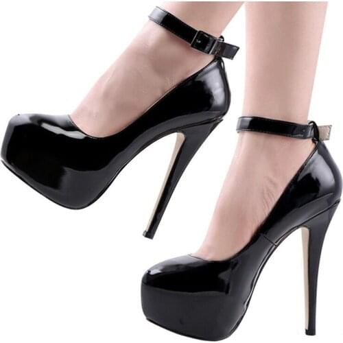 LOSLANDIFEN Womens 14cm Round Toe Ankle Strap Thin Heel Slingback Platfrom Pumps High Heels Stilettos Party Wedding Dress Shoes