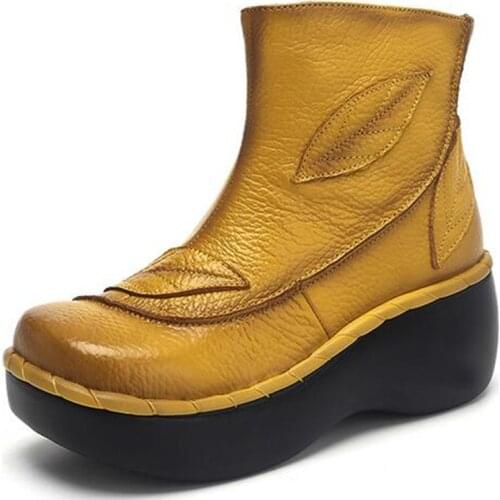 ZXRYXGS Brand Boots Flowers Women Shoes Fashion Boots 2021 Spring Women Boots Platform Wedges Cowhide Leather Shoes Woman Boots