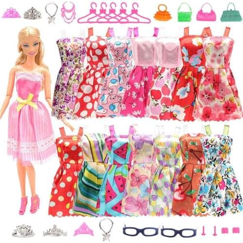 Random 1 Set Doll Accessories Shoes Boots Mini Dress Handbags Crown Hangers Glasses Doll Clothes for Barbie girls