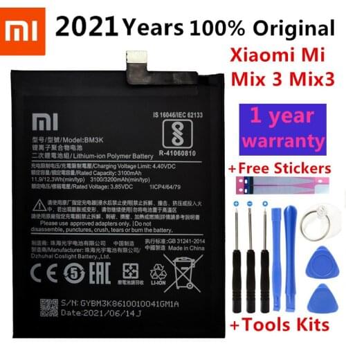 100% Orginal Xiaomi Phone Battery BM3K 3200mAh High Quality Replacement Battery for Xiaomi Mi Mix 3 Mix3 Batteries +Tools Kits