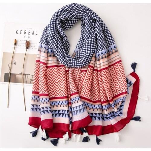 2019 Bohemia Women Hijabs Turbans Geometric Printed Shawl Scarf With Tassels