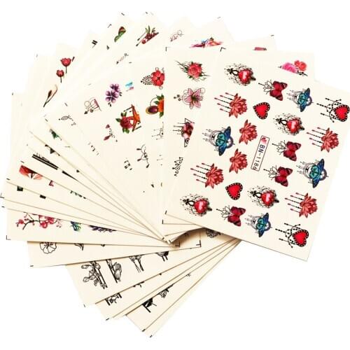 24pcs Nail Stickers Water Transfer Adhesive Decals Jewel Flower Full Stickers Watermark Nail Art Decoration Manicure Tattoo Tips