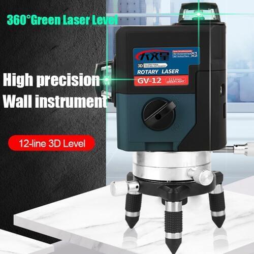 3D 12 Lines Green Laser Level with 4000 mah Battery Graus Lazer Level 360 Profissional Livella Lasers Construction Tools