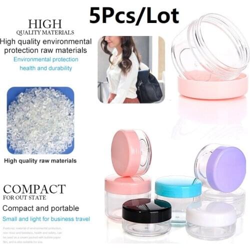 5Pcs Refillable Bottles Empty Plastic 10g/15g/20g Cosmetic Makeup Jar Pots Transparent Sample Bottles Eyeshadow Cream Container