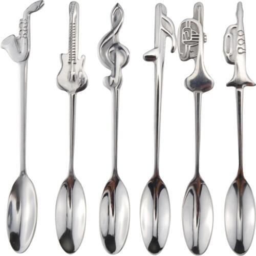 6 Pieces/set Music Unique Design Stainless Steel Coffee Tea Honey Spoon Mini Scoop Stirring Sticks