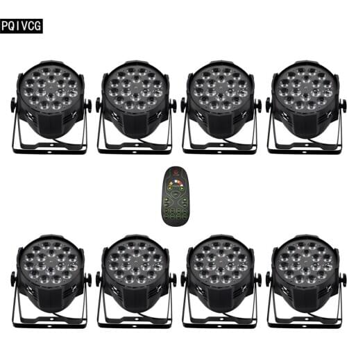8 pieces /Remote Led 18x12w Par light RGBW 4-in-1 aluminum flat par lights profession dmx512 led lights dj lights