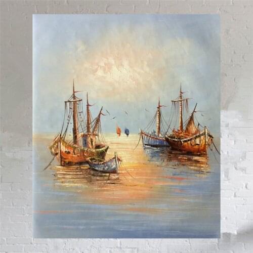 Abstract Sunrise Seascape Hand-painted modern home decor wall art picture Sailing oil painting on canvas for living room 50x60cm