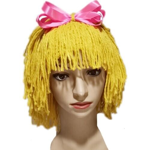 BomHCS Knitted Bow Wig Beanie Handmade Women Girls Crochet Hat Bowknot Cap