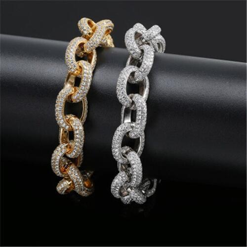 Iced Out Bling 15MM Wide Cubic zircon Large twist chain Bracelet Gold Silver For Men Women Hip Hop Jewelry