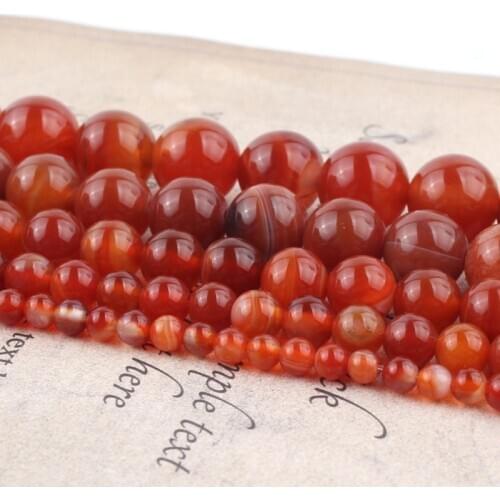 4 6 8 10 12 MM Natural Stone Beads Smooth Red Stripes Agates Stone Beads Diy Spacer loose Beads for Jewelry Making bracelet