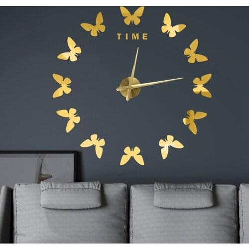 DIY Wall Clock 3D Wall Stickers Home Decoration Clock Stickers Super Large Clock Butterfly Shape