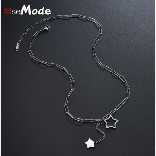ELSEMODE Fashion Star Pendant Necklace Stainless Steel Empty Star Choker Simple Ladies Jewlery Gift