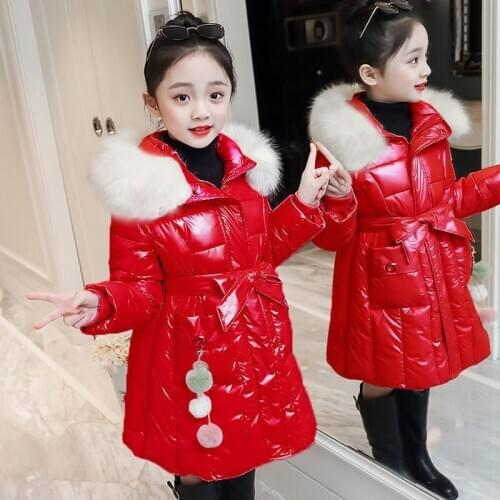 Girls Cotton Winter Clothes 2020 New Coat Big Children Bright Face Mid-Length Thick Cotton Cotton Girls Winter Cotton Jacket 4st