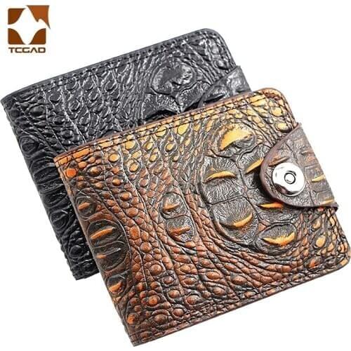 Top Leather wallet for men short Material hasp Wallet With Card Page vintage alligator Crocodile Head Male Wallet zip coin bag