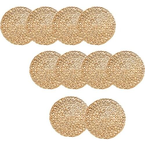 Round Woven Placemats for Dining Table, 11.8 Inch Straw Braided Placemat, Heat Resistant Non-Slip Weave Placemats