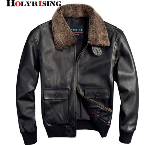 Cow genuine leather for men fur collar jackets warm bomber male coats windproof turn collar pockets cowhide coat 6xl 19622